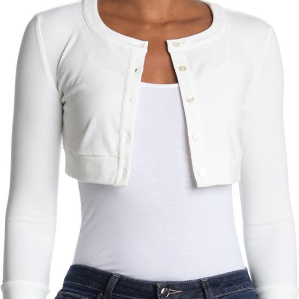 WeWoreWhat We Wore What Knit Cropped Cardigan Off White Viscose Button Down Top - Picture 1 of 12